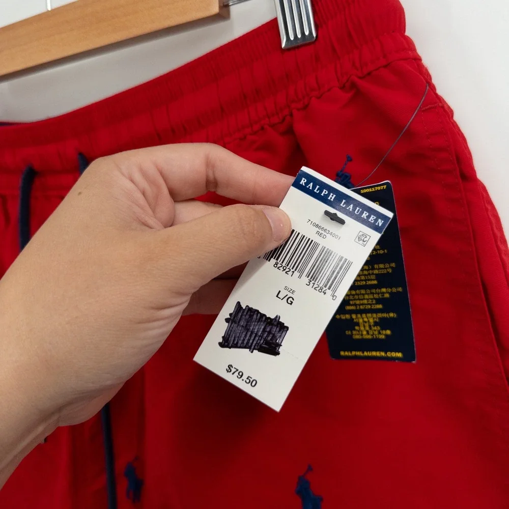 New Polo Ralph Lauren Swim Trunks Mens Large Red All Over Pony Preppy NWT